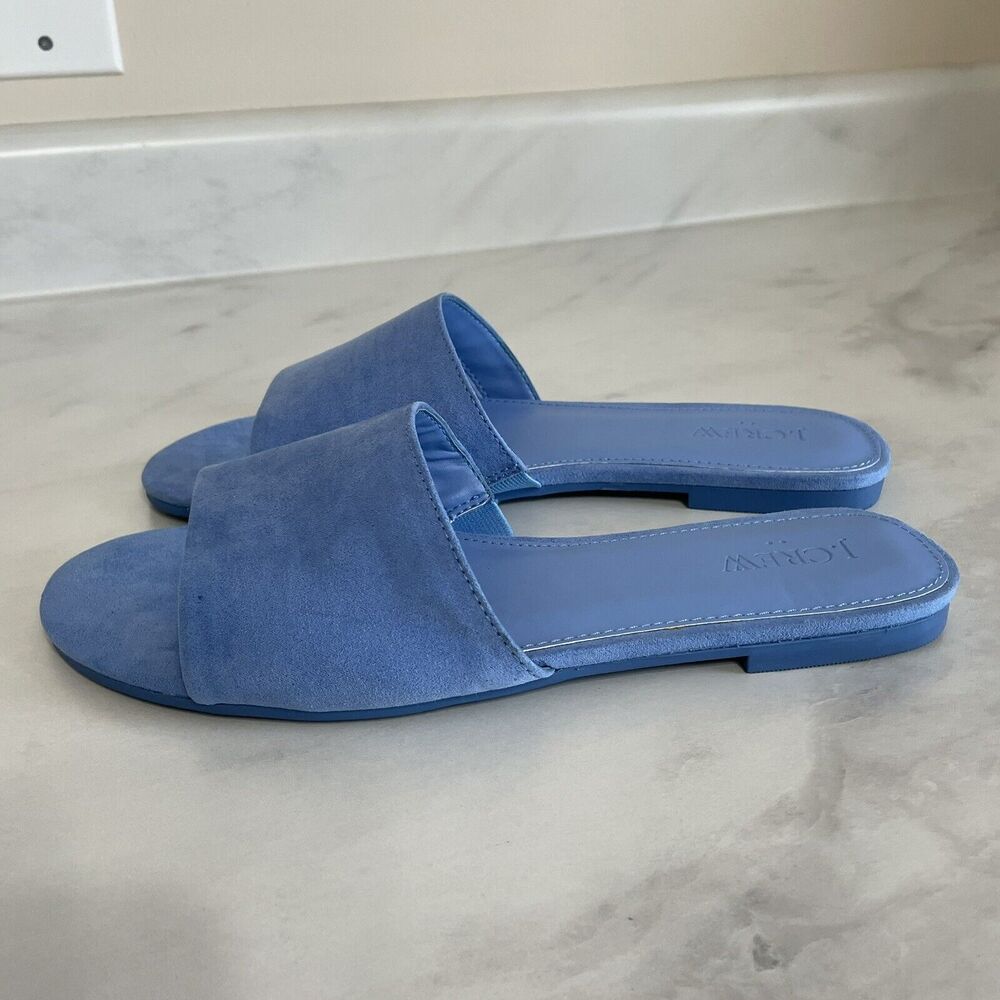 J. CREW Microsuede Single Strap Slide Sandals Women’s 8 Peri Blue Flat Shoe NEW - Picture 3 of 8